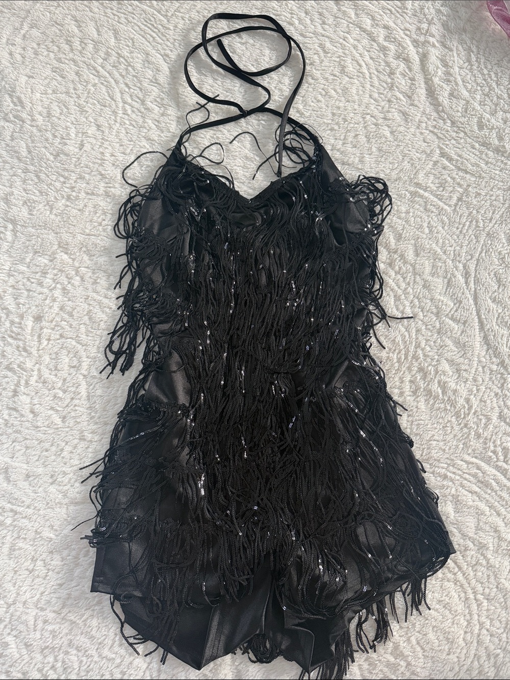 Black Fringe Halter Kids One-Piece Bodysuit - Unbranded